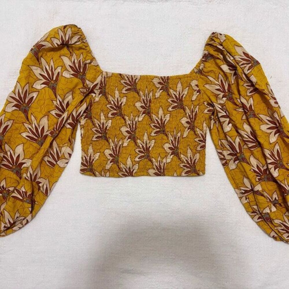 Women's Yellow long sleeve‎ boho crop top Spring Summer Fall Festival Size small